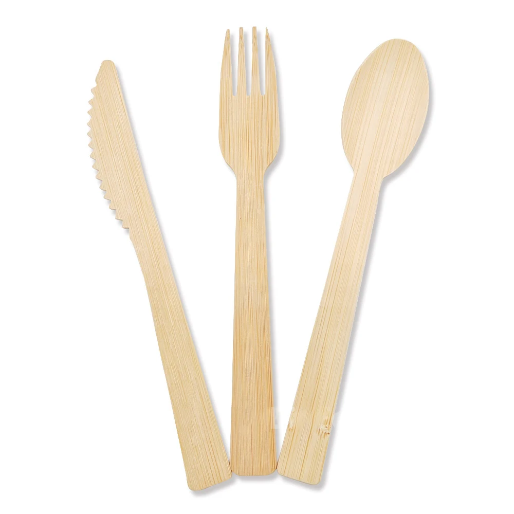 Customized Biodegradable Disposable Bamboo Spoon Eco Bamboo Material Cutlery Set with Napkin