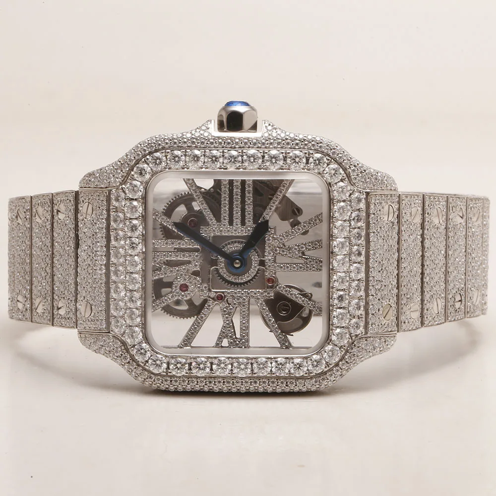 certified vvs gra hip hop gold full diamond customize case skeleton with couple stainless steel ladies s925 moissanite watch