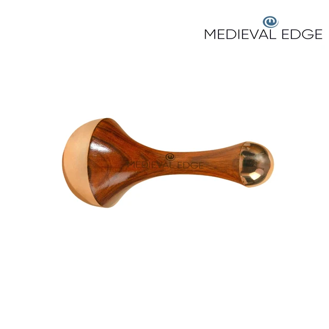 Best Quality TCM Double Side Kansa Wand Massager With Teak Wood Handle Detoxification Deep Relaxation Natural Brown