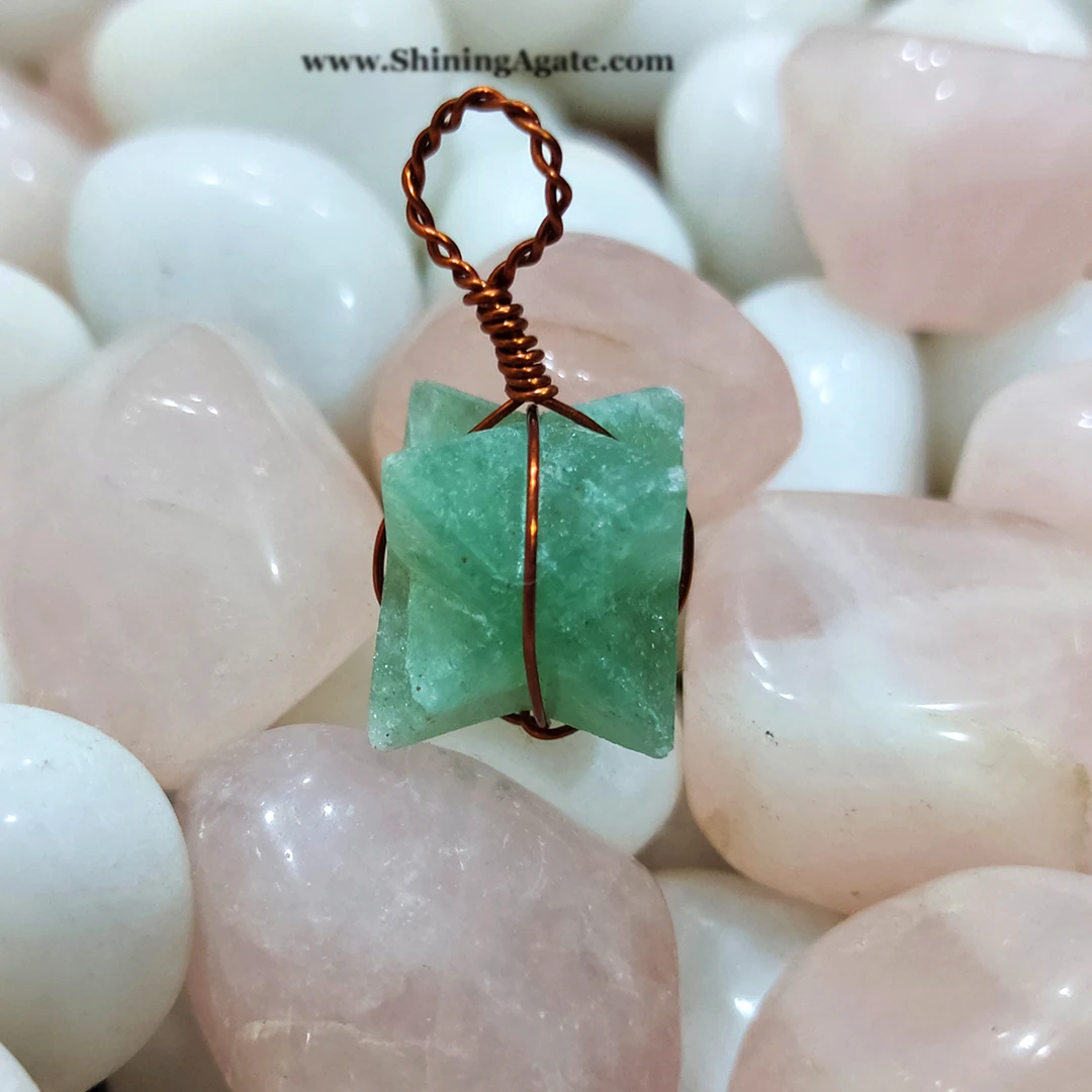 Зеленая ожерелье из авантюрина с медной проволокой подвеска со звездой Меркаба натурального агата оптовая продажа исцеляющим