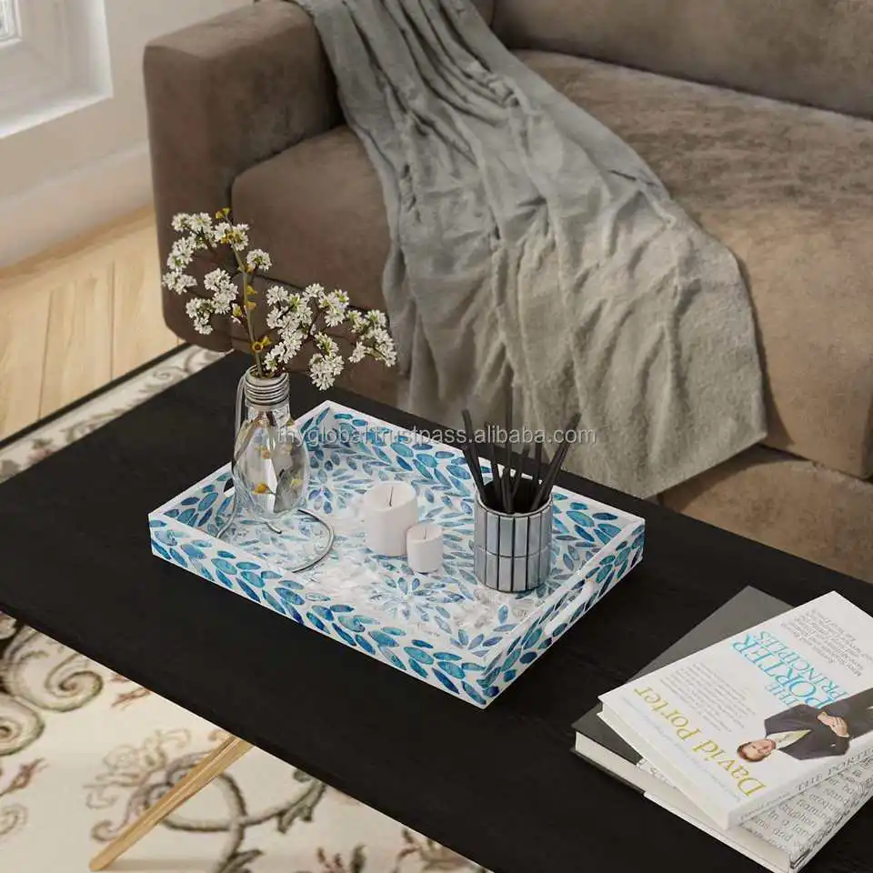 Eye-catching Mother Of Pearl Inlay Serving Tray Lacquer Tray For Home Decor Round Tray As Coffee Table Decor