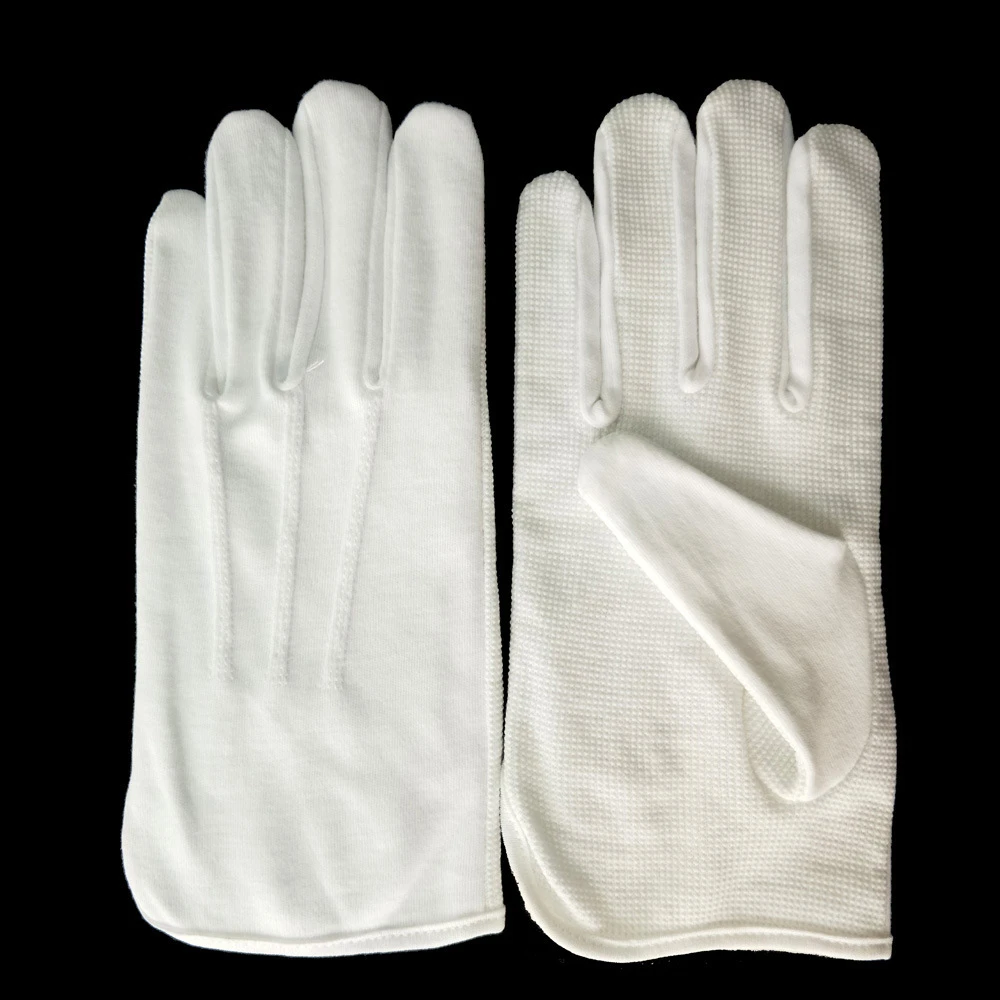 2024  White hand riding driving breathable soft non-slip cotton waiter waitress pvc dot glove
