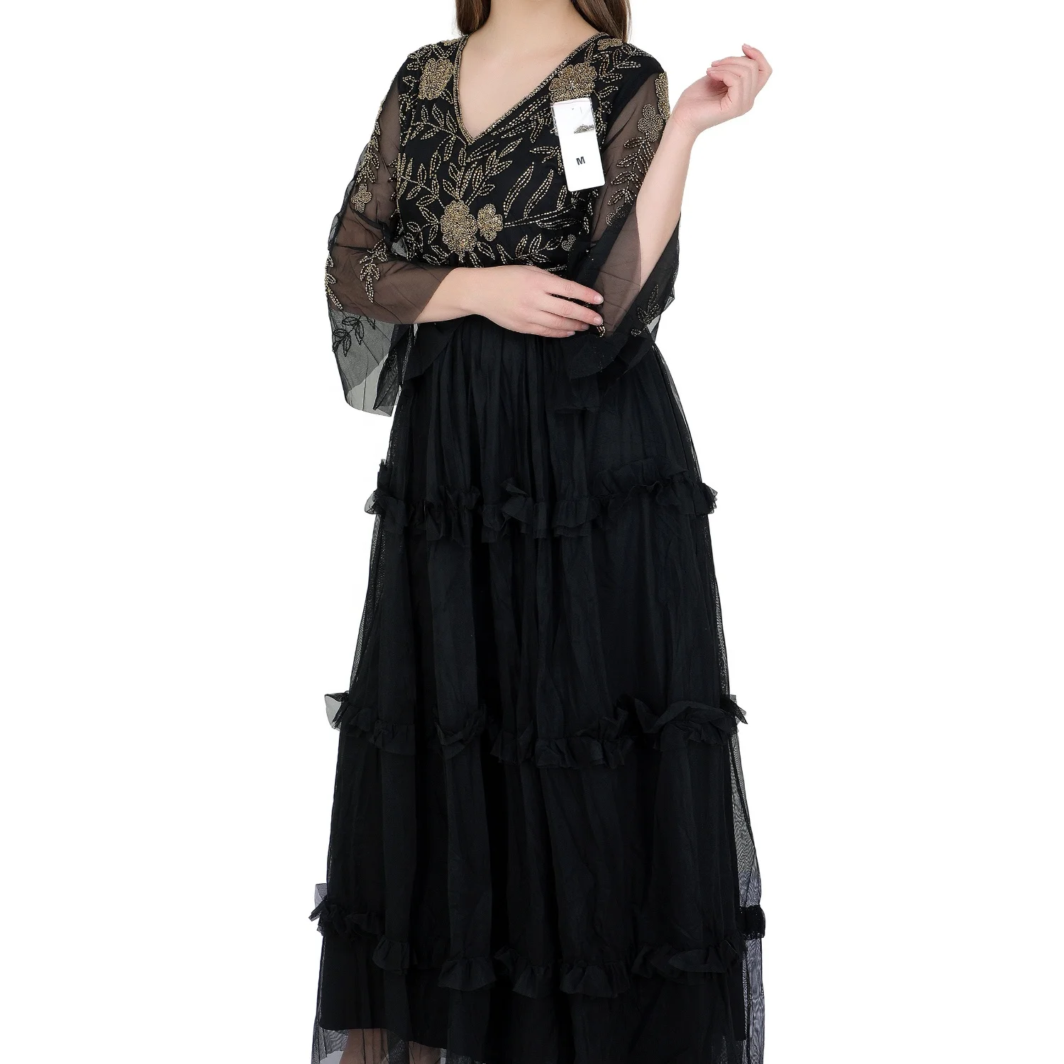 Luxe Sequin & Bead Dress Women Stage Casual Long Flare Sleeve Dress Prom Formal Evening Dresses Sexy Bridesmaid Wedding Party
