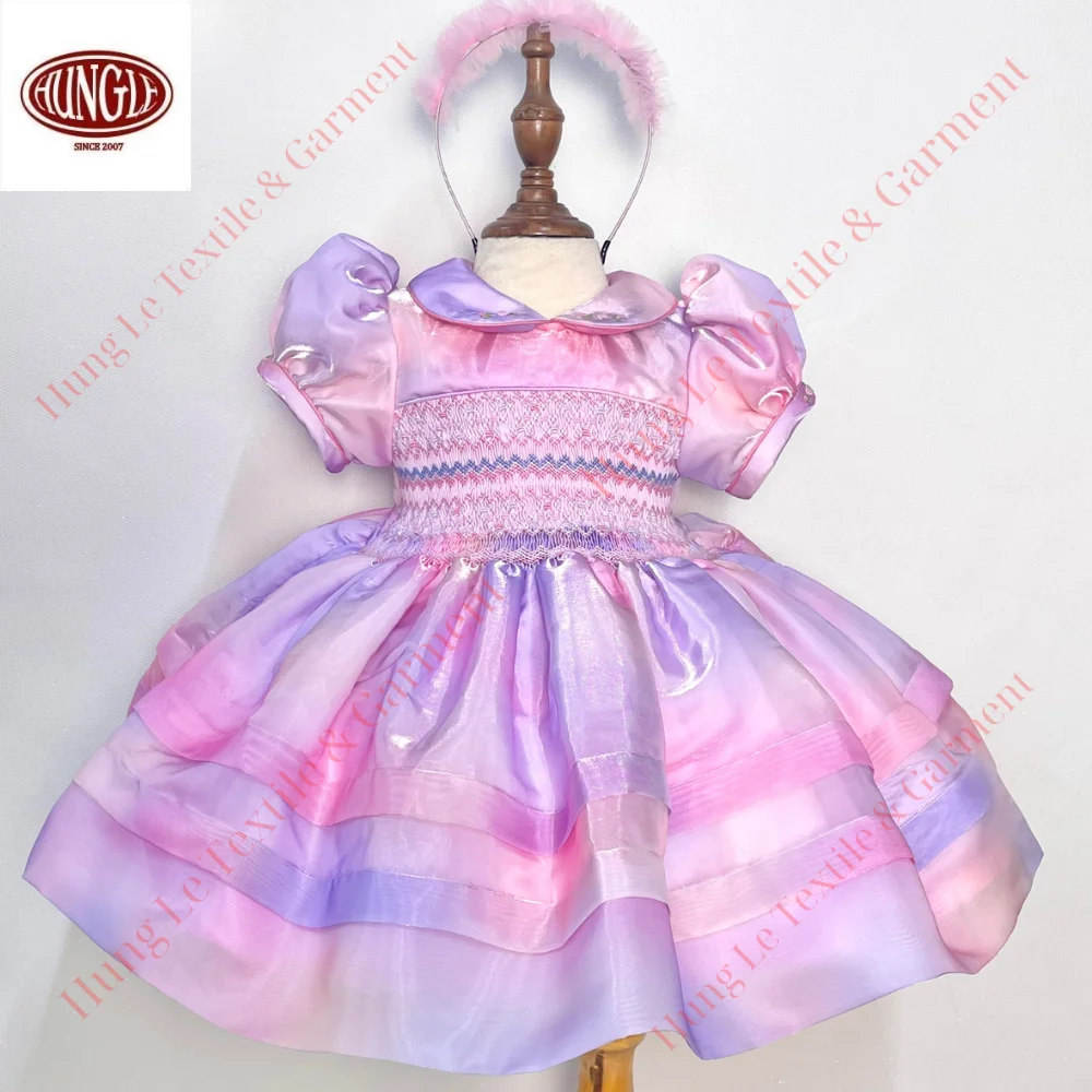 Wholesale High Quality Princess Baby Girl Rainbow Dress Formal Style Smocked And Embroidered Technique Made Polyester/Cotton