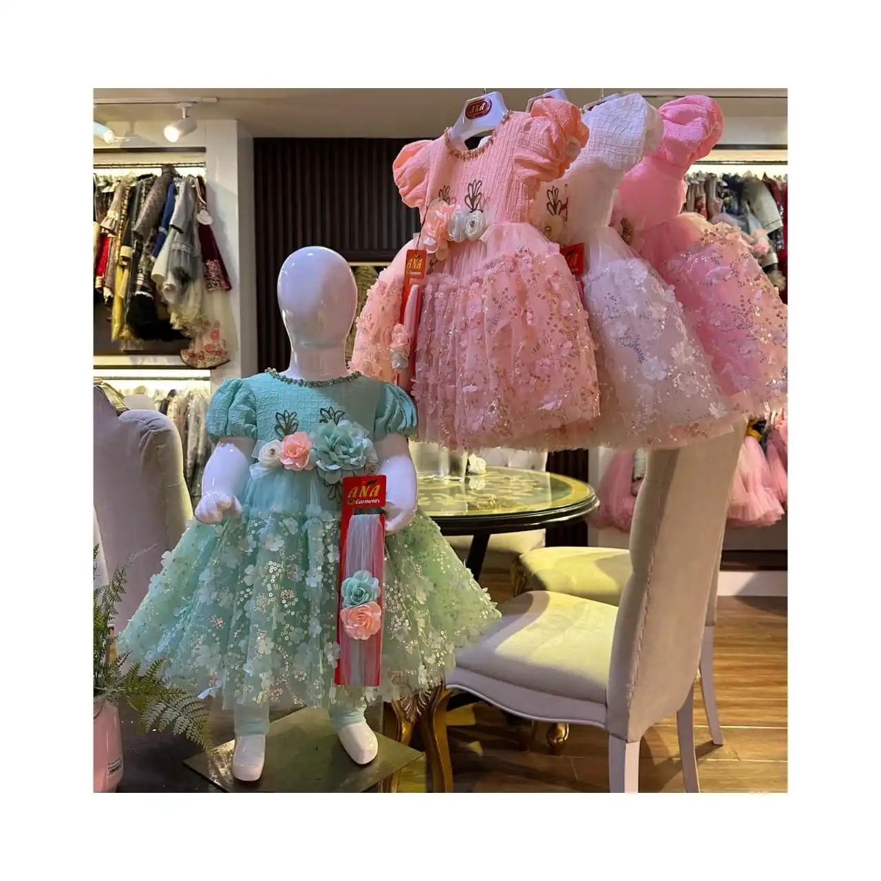 2024 new wholesale cotton printed bare shouldered kids girls stylish dress for children girls dress.