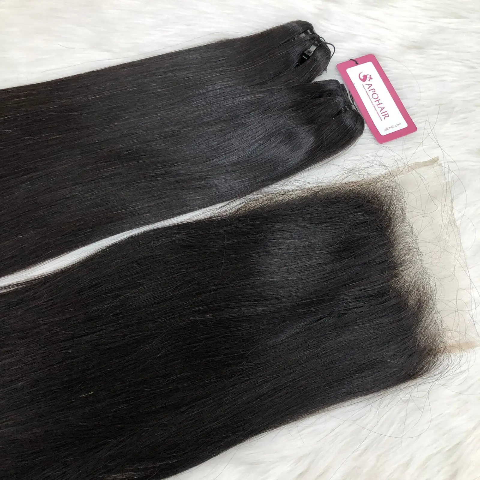 Hair Bundle With Matching Closure 4x4 Straight Black Color -  Set Make Wig Human Hair Vietnam