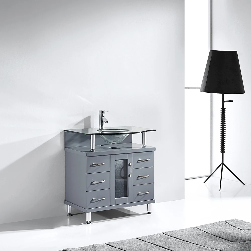 Modern Bathroom Furniture Solid Wooden Glass Sink Top Modern  Custom Bathroom Cabinet Vanities