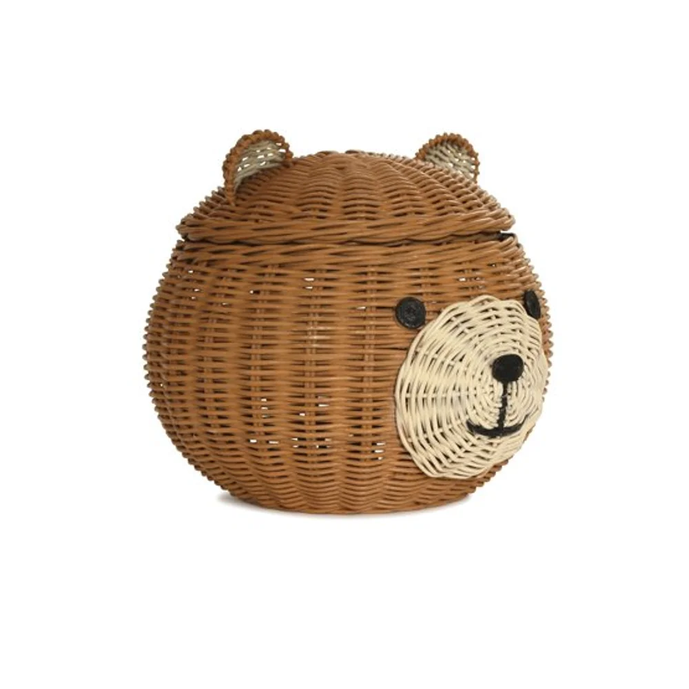 Wholesale high quality handwoven 100% natural cute rattan bear storage basket with lid from VietNam