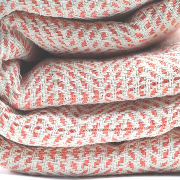 Orange Handwoven Cotton Throw Blanket Turkish Decorative Bedspread and Sofa Cover Woven Pattern for Bed and Furniture Use