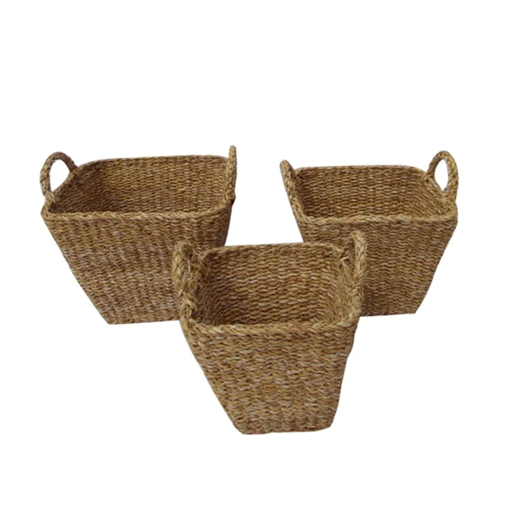 OEM & ODM Custom new stylish seagrass Hamper Woven Basket, dirty clothes basket with bedroom bathroom livingroom