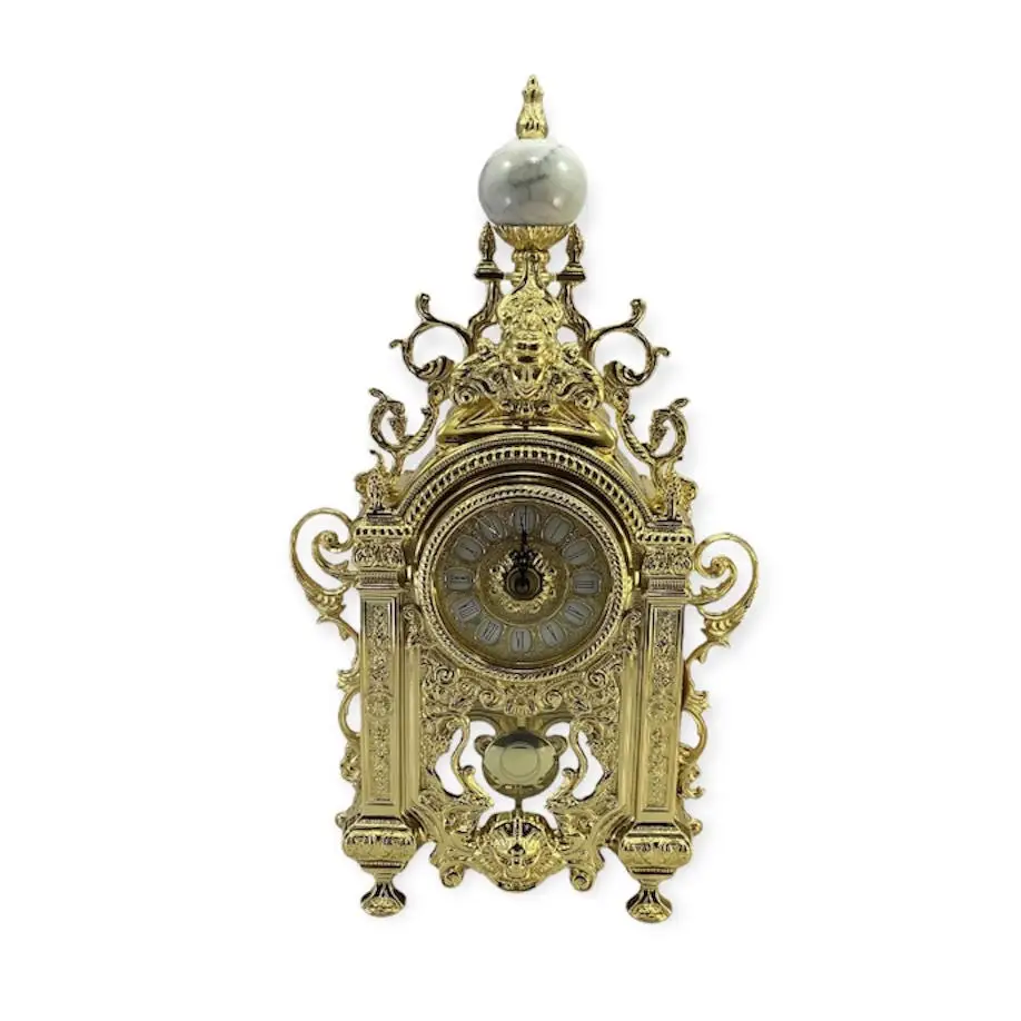 Home Decor Bedside Classic Style Brass Plated Antique Marble Mechanical Movement Italian Handmade