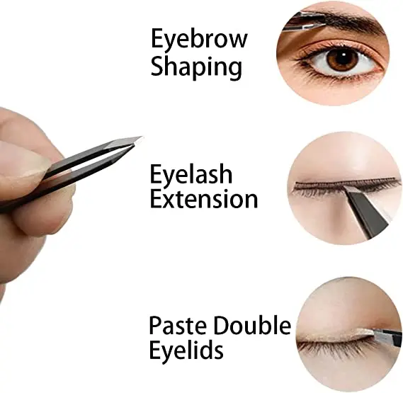 5-Piece Tweezers Set Stainless Steel Slant Tip and Pointed Eyebrow Tweezer Set Great Slant for Facial Hair Ingrown Hair