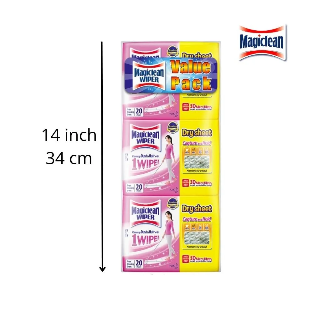 Household Floor Cleaning Microfiber Wiper Dry Sheets V.Pack 3X20s for the Mop Made in Japan for Ceramic, Wood, Vinyl Surfaces