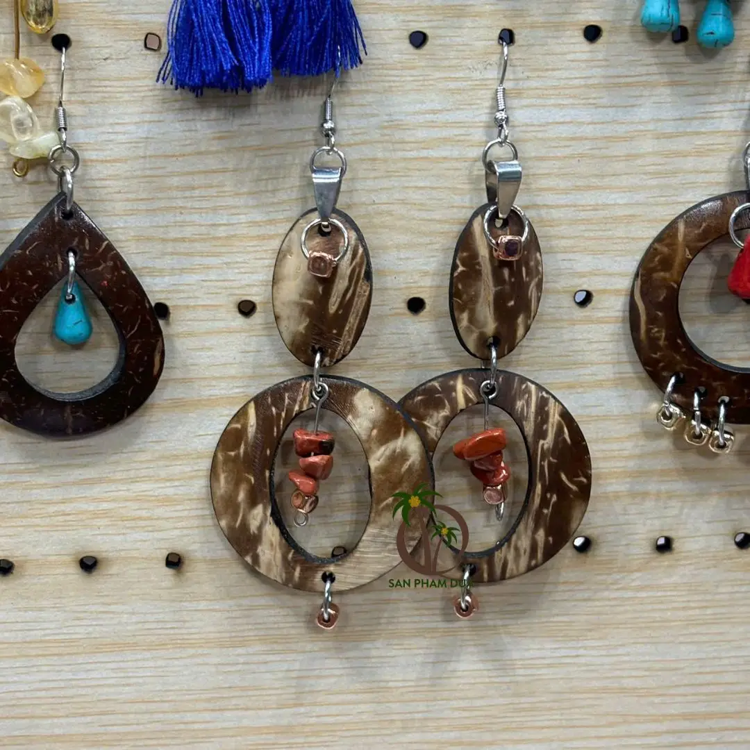 Coco Eco Brand Fashionable Wooden Earrings Trendy Accessory for Jewelry Lovers/ Handmade coconut shell earring
