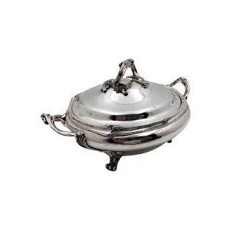 Shiny Polished Hot Sale Stainless Steel Glossy Finished Metal Food Warmer Tureen for Euro Soup Catering Services