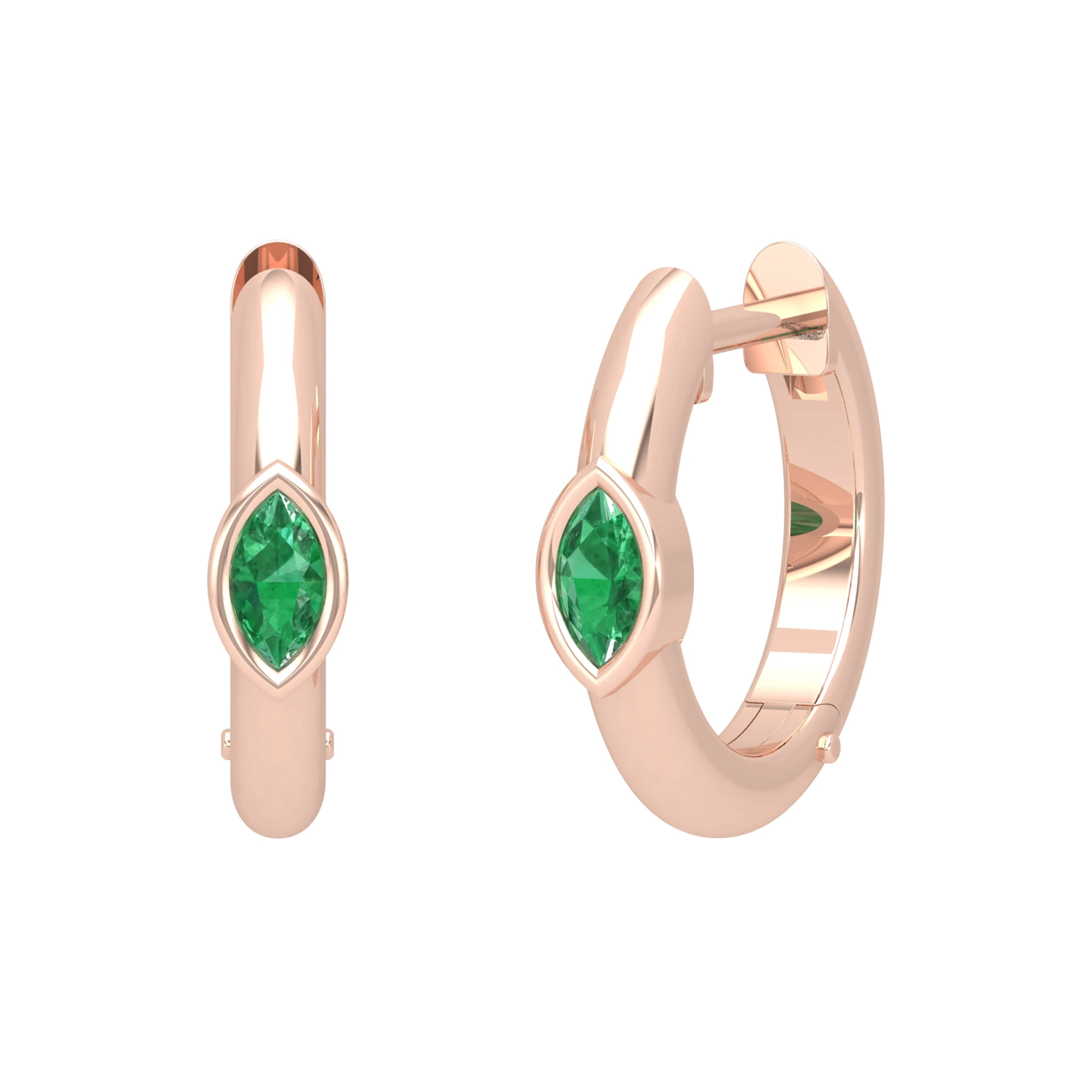 Elegant Dainty Genuine Marquis Emerald Huggie Hoop Earring For Women 18K Gold Birthstone Earring Gemstone Jewelry