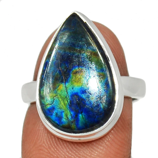 UV Overseas - Spectrolite Labradorite Gemstones & Jewellery 925 Sterling Silver Vintage Jewelry Charm Rings For Girls