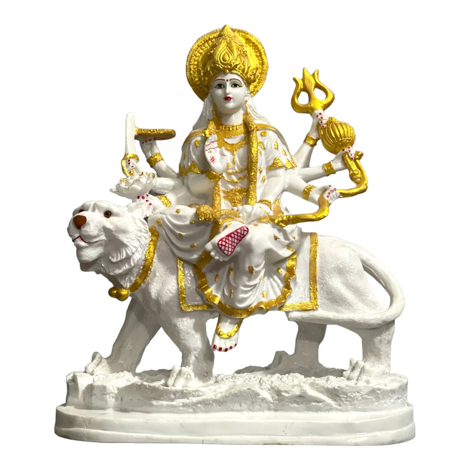 Handcrafted Ma Sherawali Durga Mata 1.5 ft Carved Stone Idol Murti Traditional Design Marble Look at a Reasonable Price
