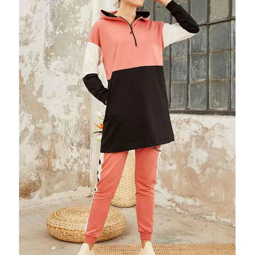 Hotsale Two Piece Pants Set New Fashion Sport Style Women Female Islamic Muslim Tracksuit Plus Size Outfit Hoody Top With Pants