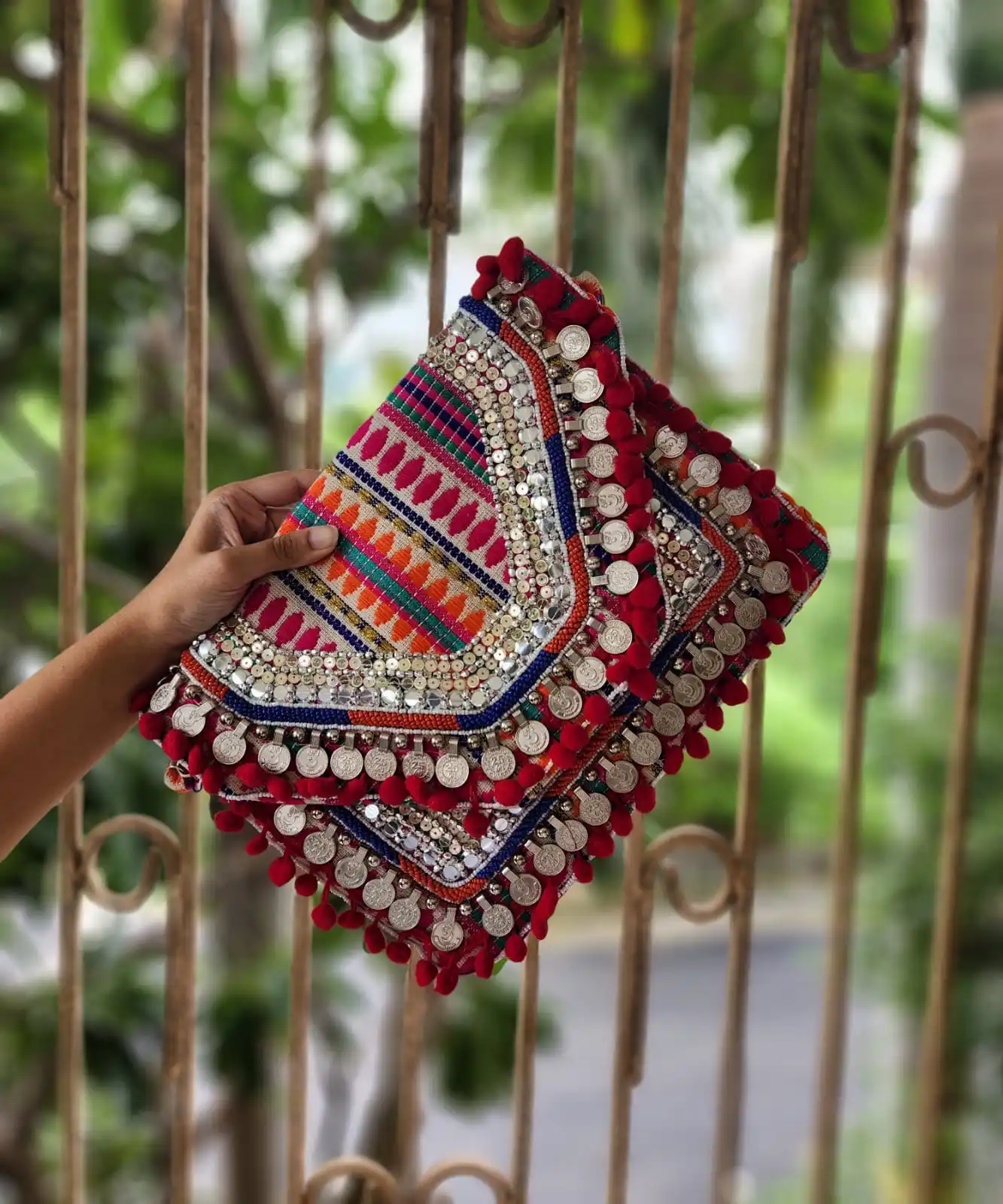 Vintage Banjara Indian Gypsy clutch bag Coins Fringe messenger women bag