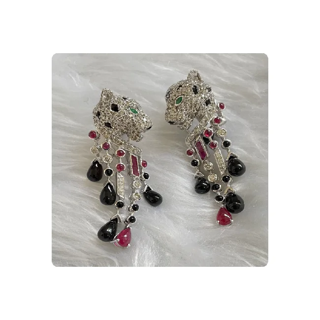 Wholesale Diamond Jewelry Stylish Panther Earrings Made With Real Diamonds Natural Ruby Made In18kt Gold