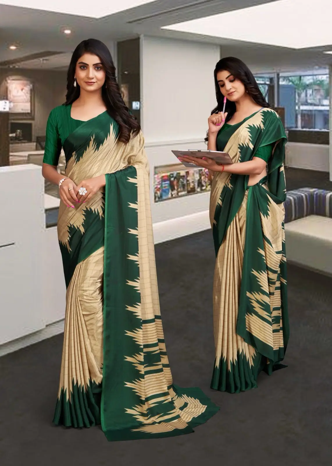 Beautiful Italian crepe silk Uniform sarees for women