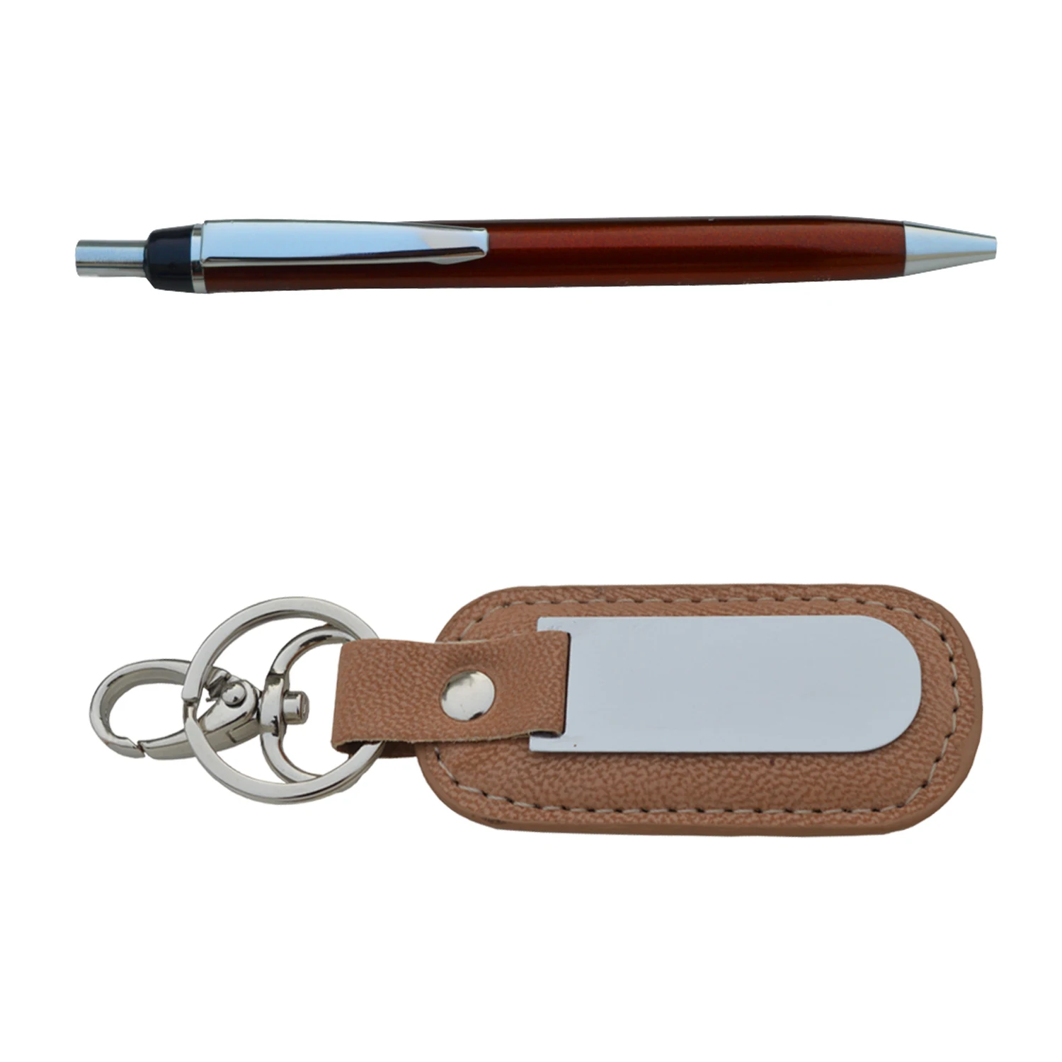 Genuine Leather Gift Combo Leather Keychain with Metal Ballpoint Pen Promotional Keychains Business Gifts