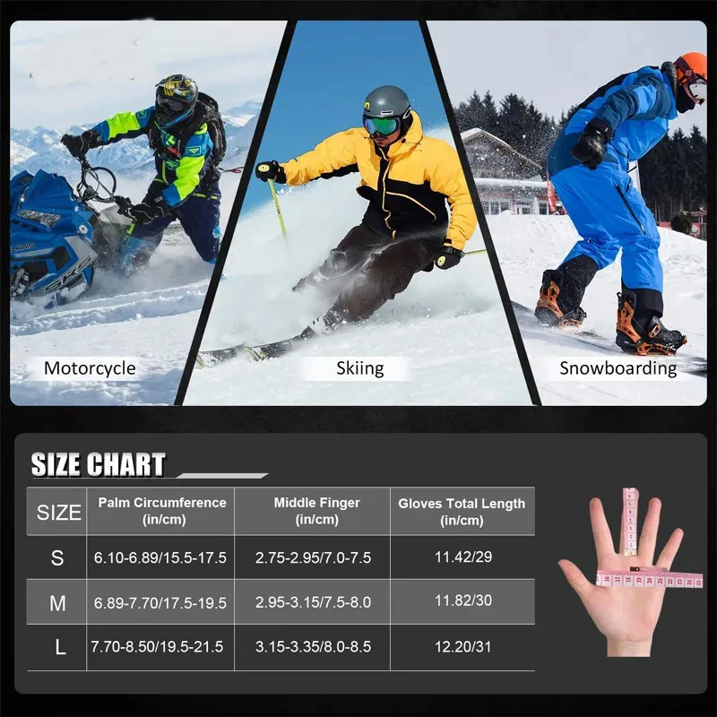 Winter Ski and Snowboard Gloves Guantes De Nieve Leather Logo Palm Black Yellow Bag Waterproof XXL Customized Time Outdoor