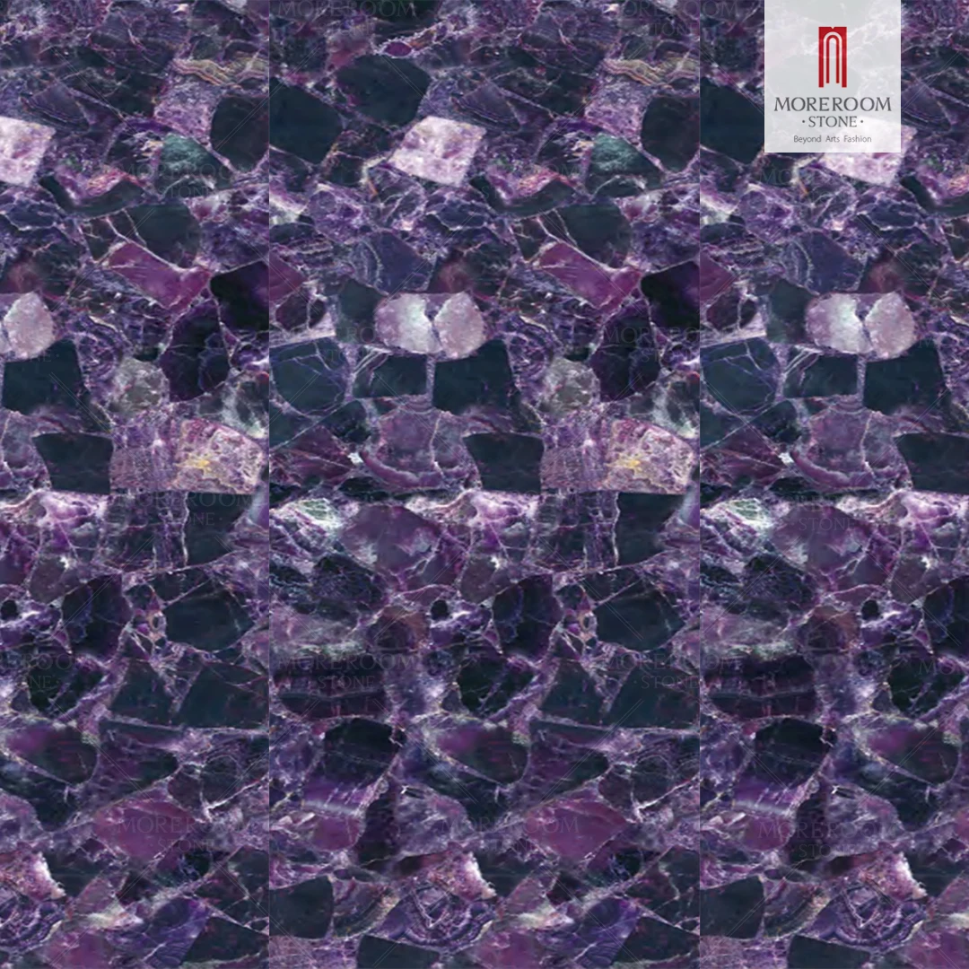 Elegant Purple Quartzite Crystal Fluorite Slab Semi Precious Quartz Slab For Wall Tile