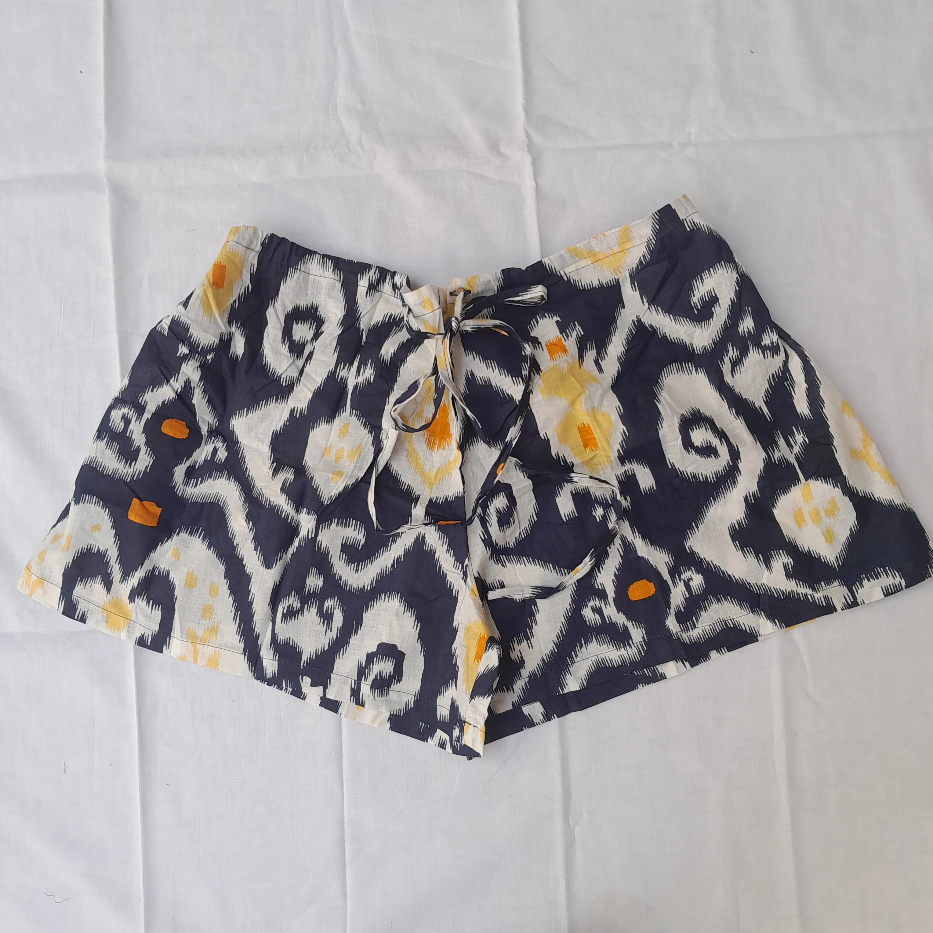 Beautiful Hand Block Printed Cotton Shorts Elastic Waist Summer/Autumn/Spring Beach Casual Street Wear Clothing Plus Size