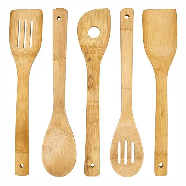 Bamboo Cooking Serving Wooden Spoon 5 Piece Set with 1 Piece Stand Eco-friendly Material 2023 Hot Sale