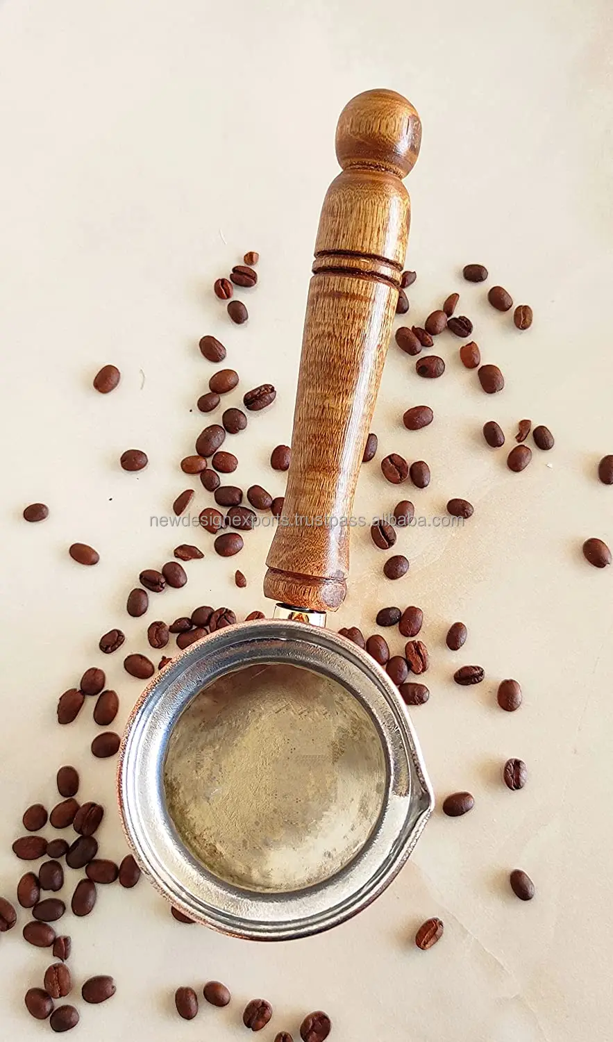 Turkish Greek Arabic Hammered Copper Coffee Pot Stovetop Coffee Maker Briki with Wooden Handle, (Copper)