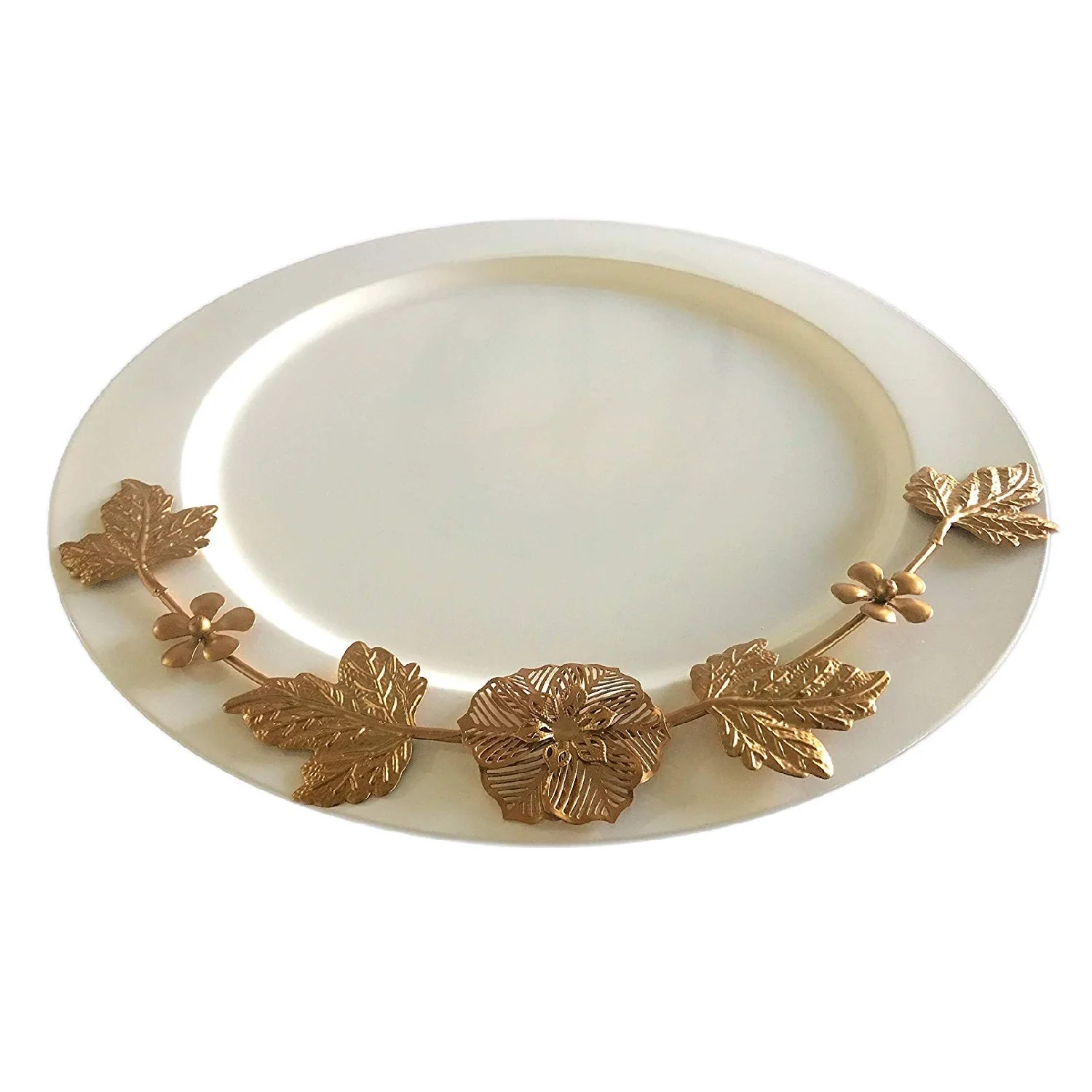 Charger Plates For Wedding Decorate Restaurant Dinner Handmade Eco Friendly Hot sale Nordic White Colour Coated With Golden Leaf