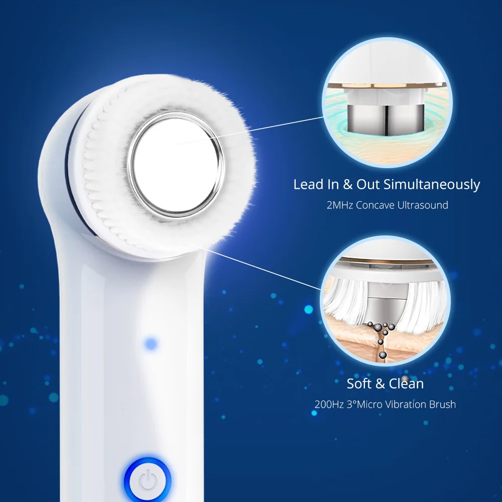 Ultra High-Frequency Vibration Facial Care Machine Gentle Cleaning Brush Hands Stainless Steel Plastic EU Sonic Home