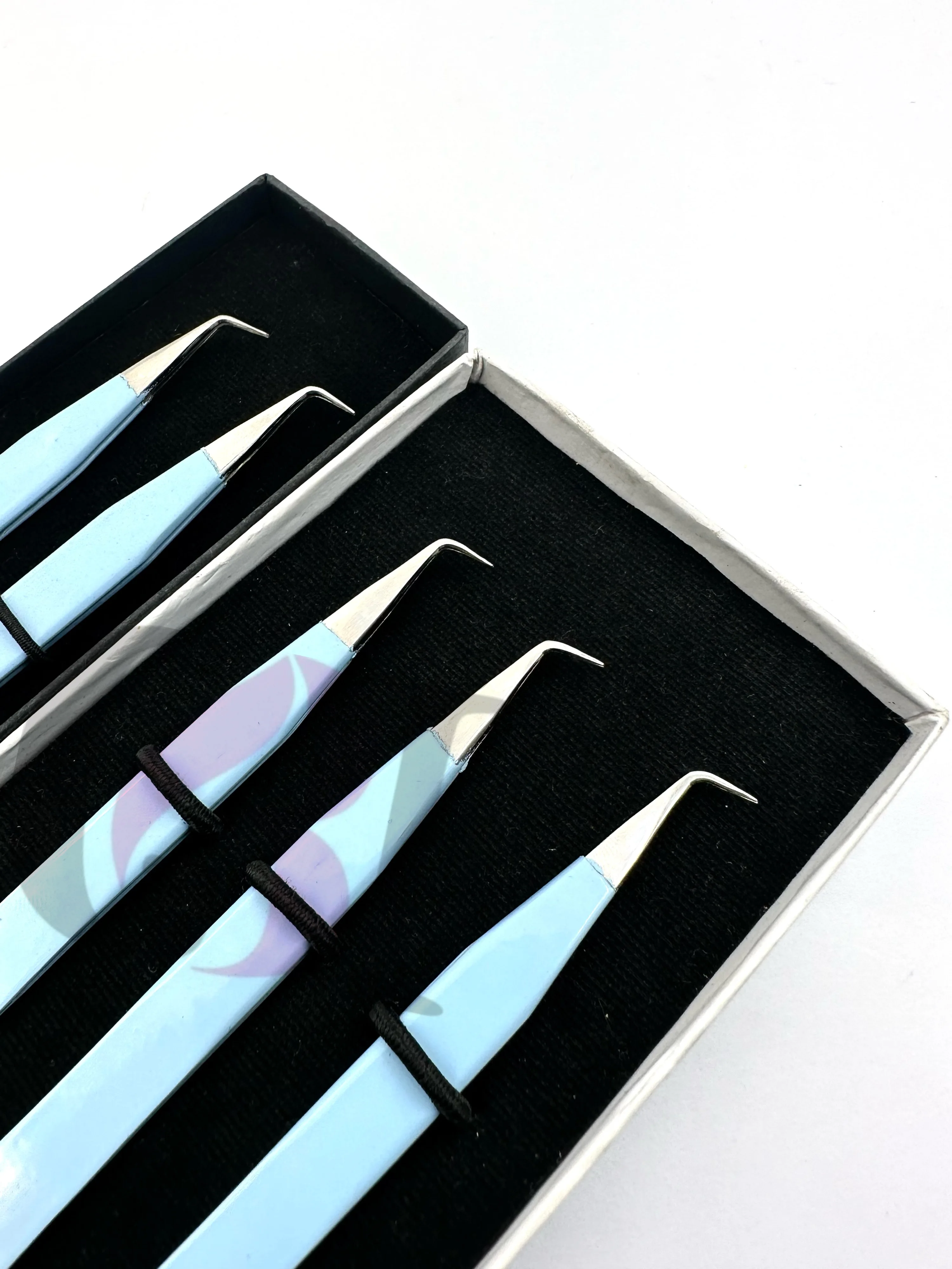 Professional Ice Blue Powder Coating 90 Degree Back Side Bunny Silver Tip Eyelash Extension Tweezer Silver Tip Beauty Instrument