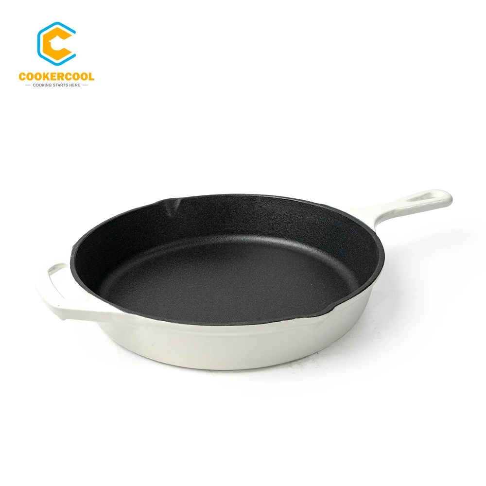 Cookercool 3 pieces Kitchen ware Heavy Duty Cast Iron White Enamel Pots and Pans Set Nonstcik Cookware