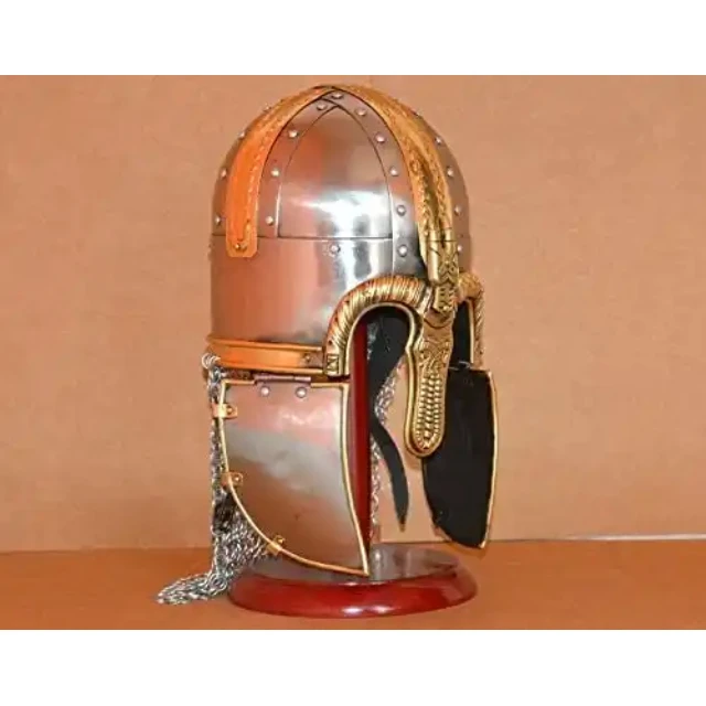 Wholesale Handicrafts Delight Enterprises Handicrafts Antique Medieval Knight Armour Viking Brass Helmet with Wooden Stand