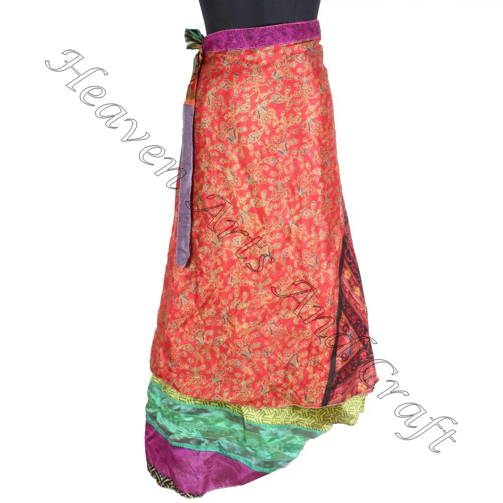 Шелковая Длинная пляжная юбка с запахом для девочек оптовая продажа двухслойная Двусторонняя длинная из шелковой ткани принтом