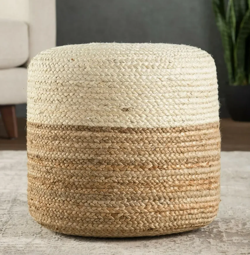 Home Decor Round Braided Natural Jute Woven Pouf Jute Braided Floor Cushion Handmade Natural Braided Jute Poufs Footstool