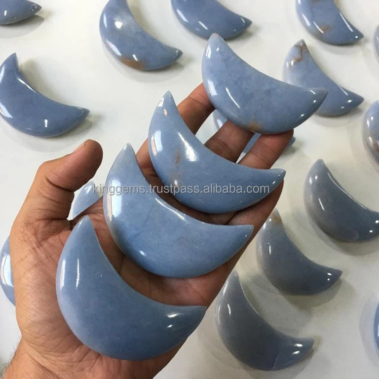 TOP SELLING WHOLESALE NATURAL CRYSTAL ANGELITE CRESCENT MOON SHAPE CRYSTAL CARVING FOR REIKI HEALING HOMEDECOR GIFT STONE