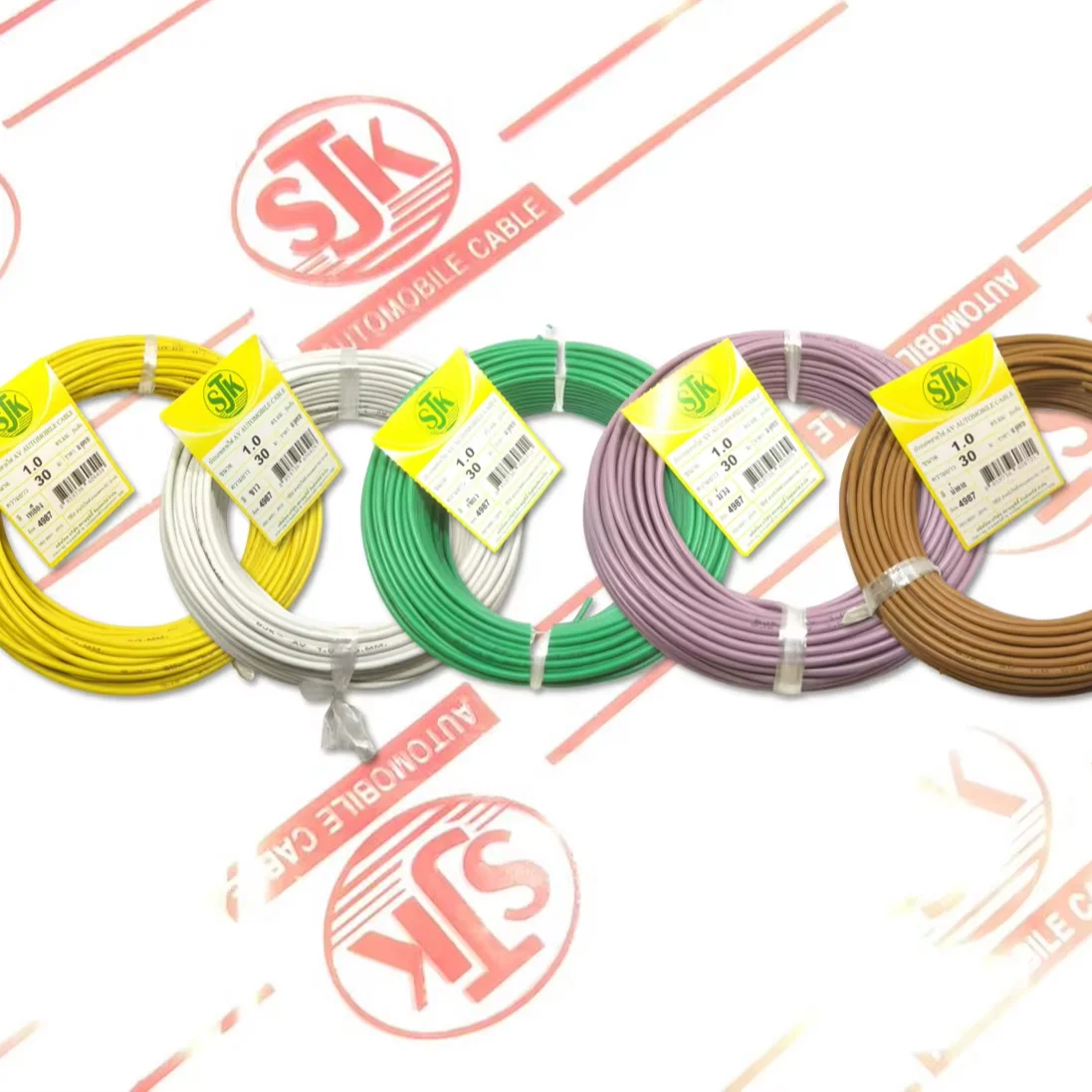 SJK 1.0 Sq.mm. DC/AC Automotive Power Cables 30 M./Pack 17 x 3 cm Size Color Combination Wholesale from Thailand.