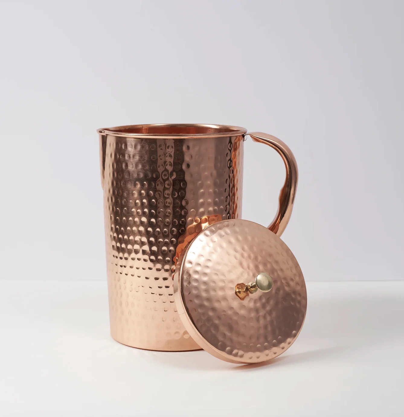 Custom Logo Hammered Copper Water Jug with Lid Metal Drinkware Teapot for Tea Home Use Drinking