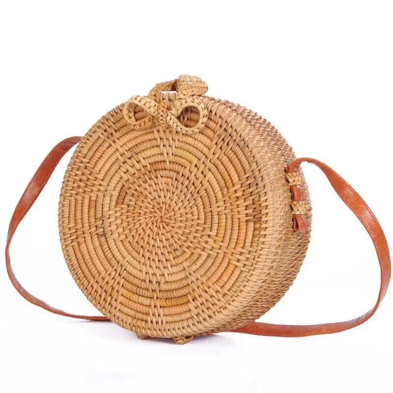 Natural Woven Straw Rattan Handbag Eco-friendly Green Fashion Women Bags Vintage Design with Strap Made in Vietnam FBA Amazon