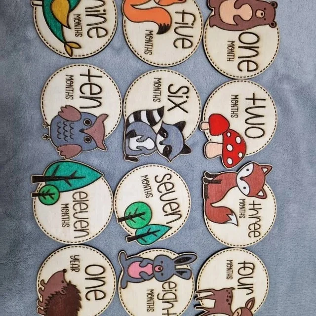 wooden rattan newborn month marker - Baby photography round plate wooden baby photography props