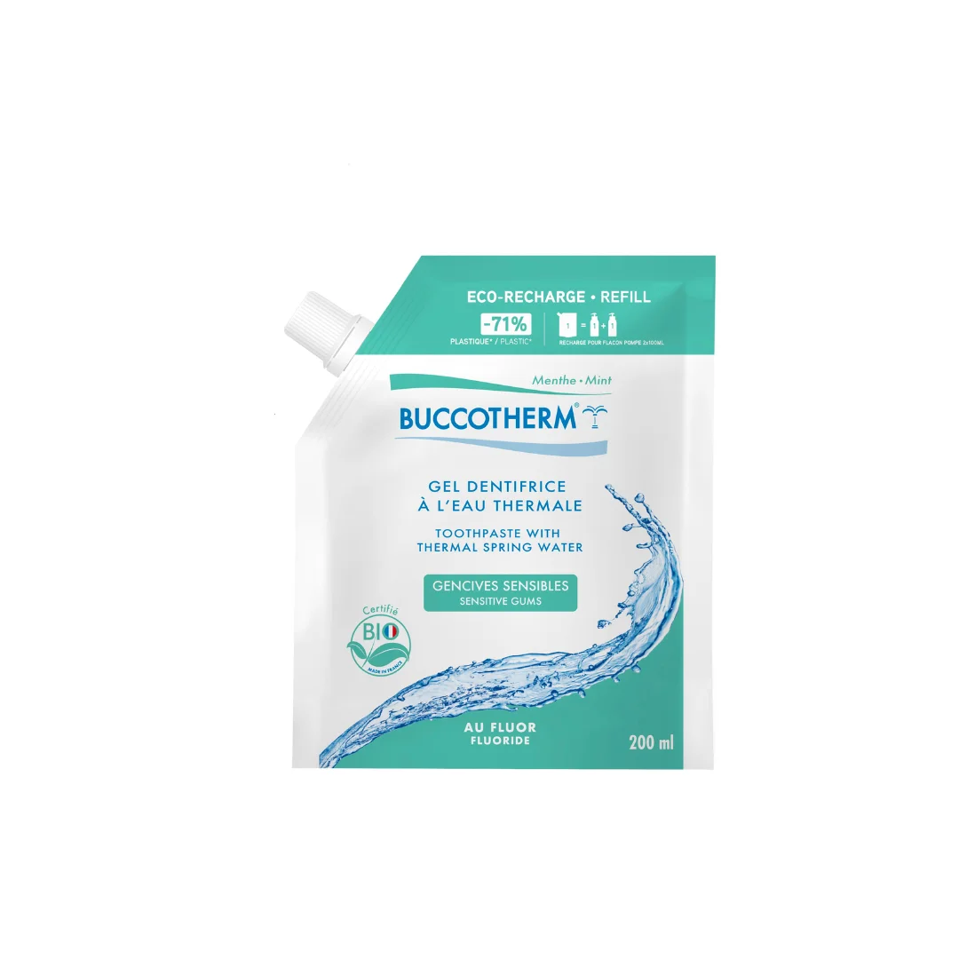 Eco-Refill Doypack of Toothpaste for Sensitive Gums 99% natural and organic certified made with Thermal Springwater - Mint 200ML