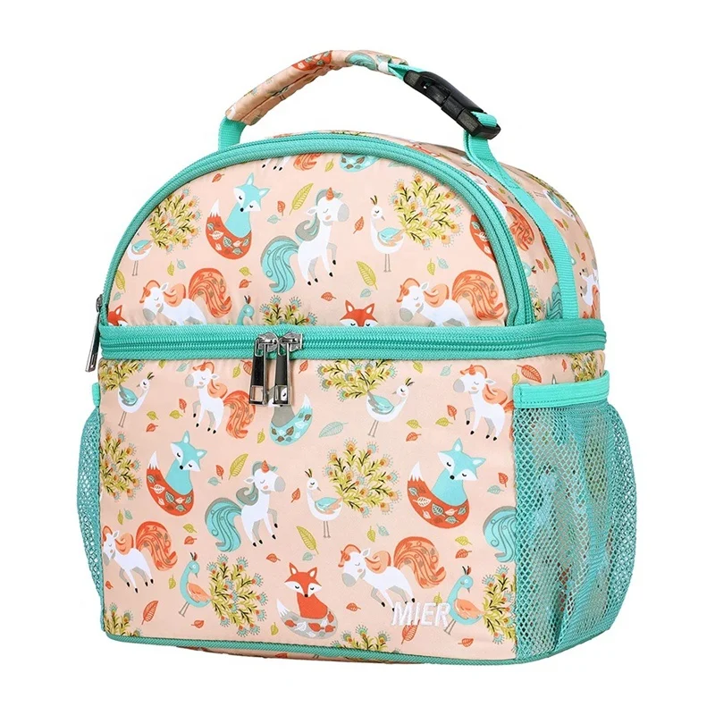 Heopono Child Teenage Solid Durable Double Decker Lunch Bag Waterproof Women Cute Large Cool Totes Insulated Lunch Bags