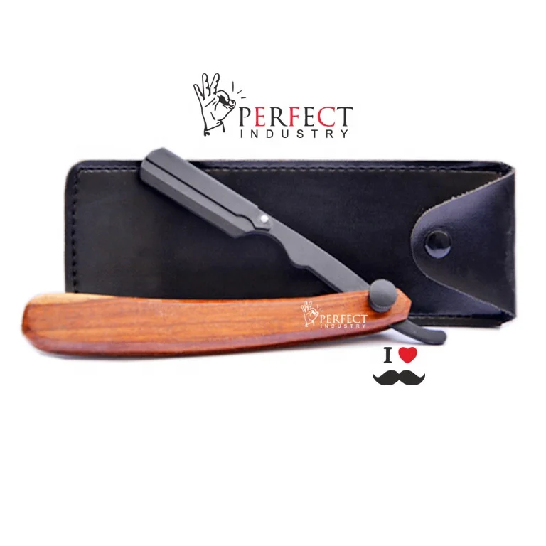 Blue color Wood Handle barber Razor / Personal touch salon shaving razors for men with case / razor with wooden handle