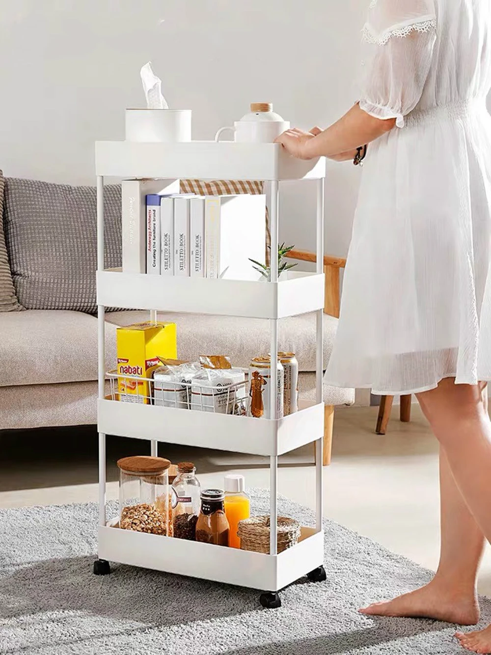 4 Tier Bathroom Storage Utility Grocery Laundry Metal Rolling Cart with wheels