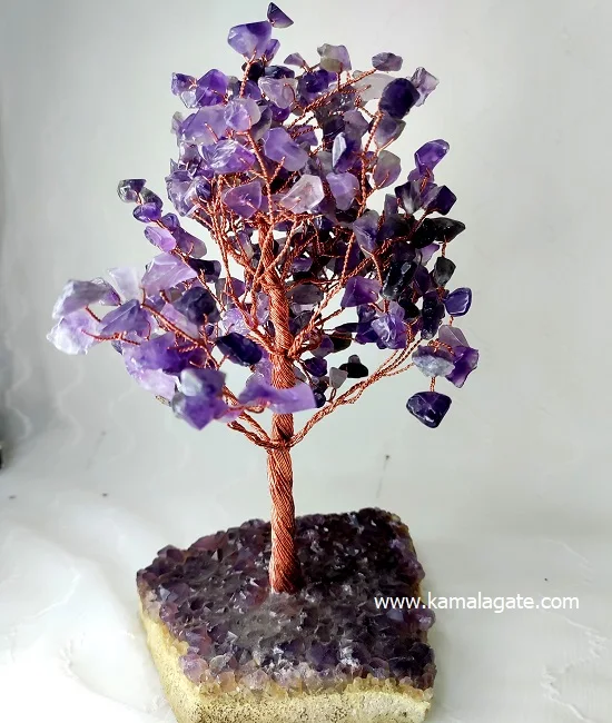 Natural Amethyst Crystal Chips Beaded Tree Agate with Copper Wire Cluster Base Amethyst Natural Cluster Base Tree