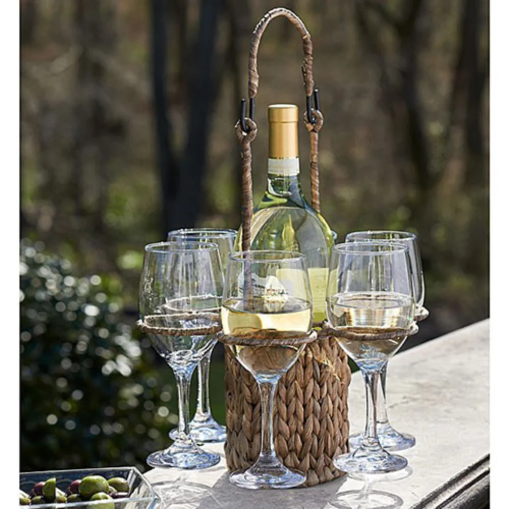 Handwoven eco-friendly water hyacinth wine basket caddy with hole glasses for party wholesales in Vietnam
